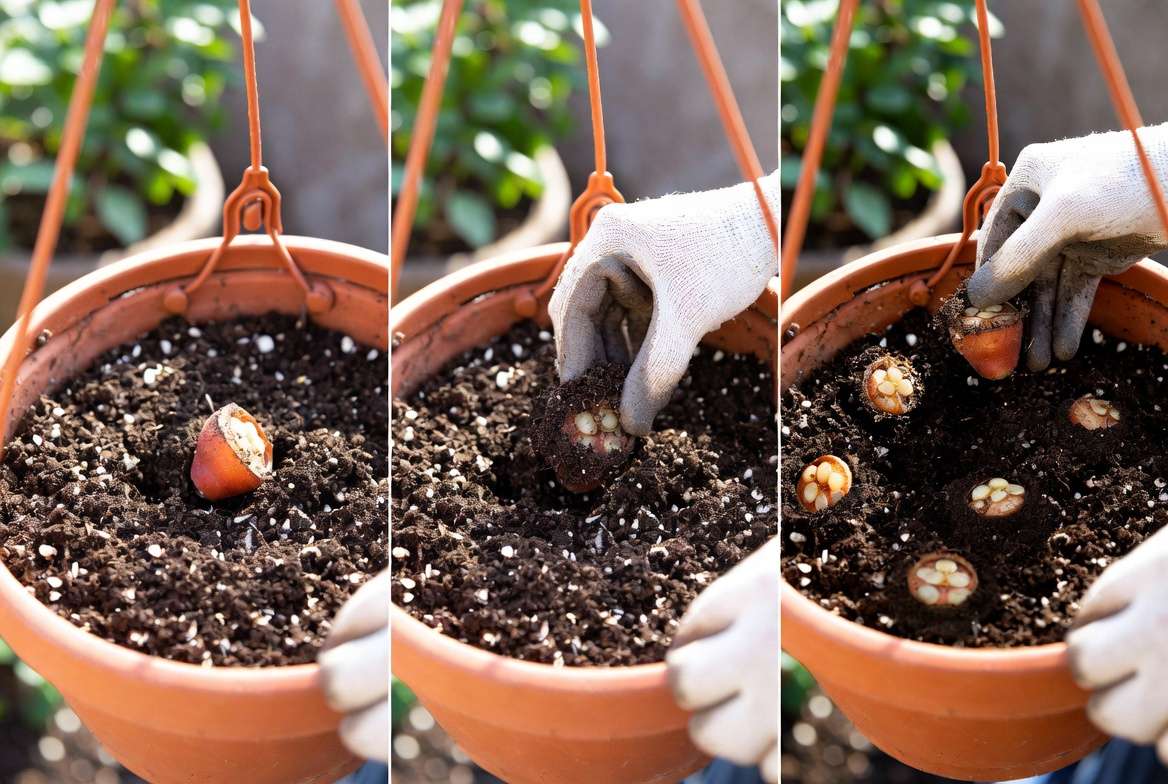 How to plant trailing begonia tubers in a hanging basket with proper soil and drainage
