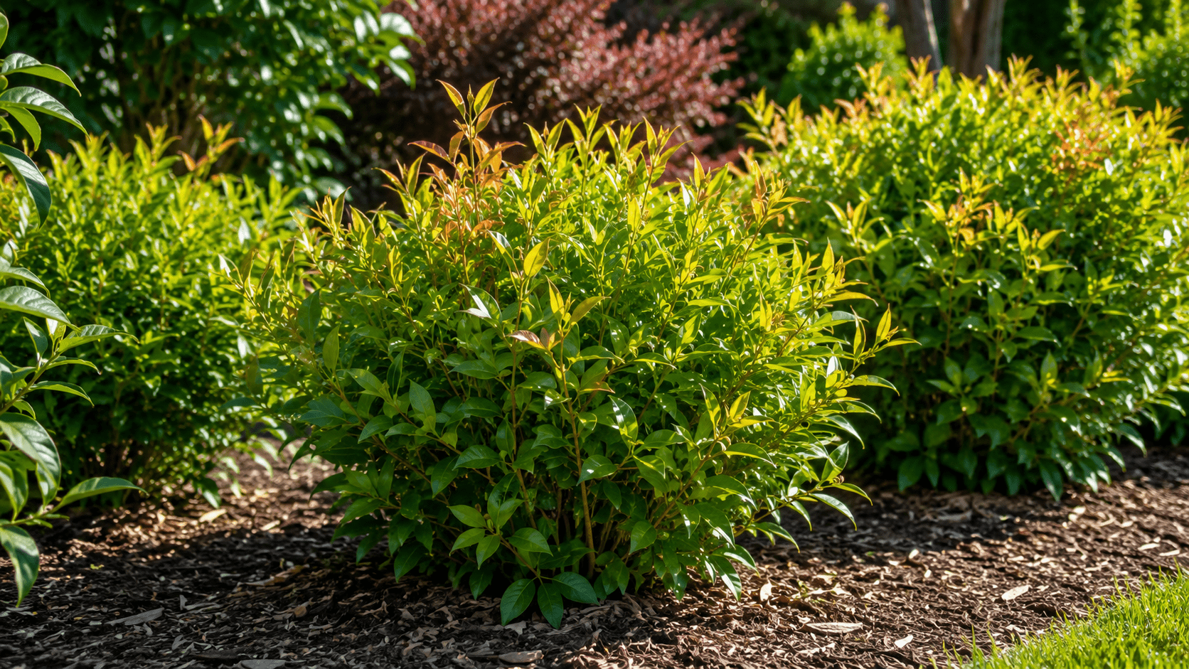 Nandina Gulf Stream plant growing in full sun with proper mulching