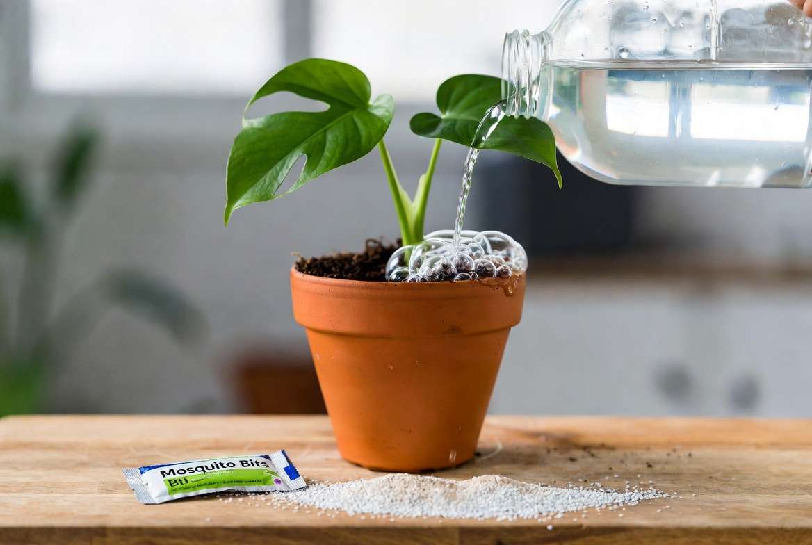 Hydrogen peroxide and Bti Mosquito Bits soil treatment for killing fungus gnat larvae