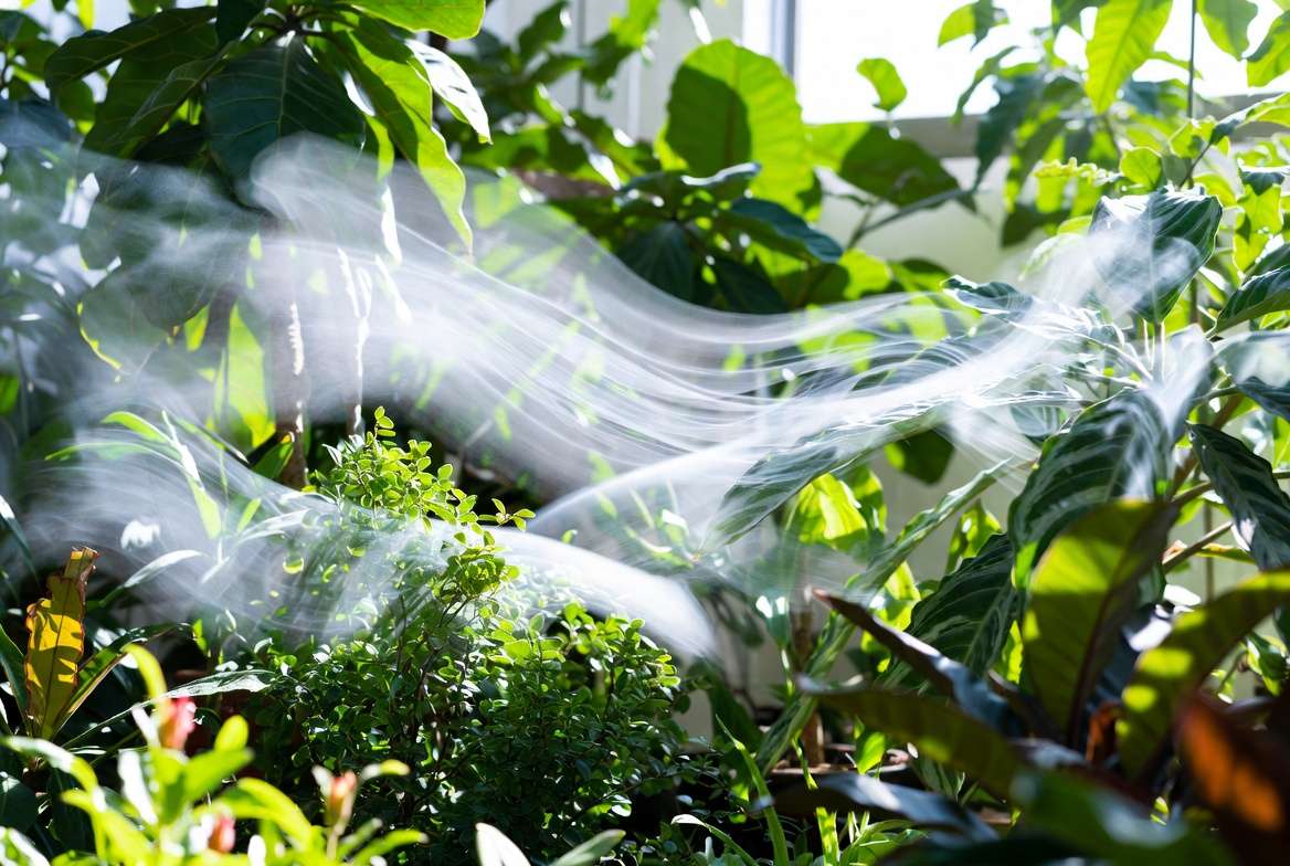 entle air movement and airflow around thriving green plants supporting transpiration