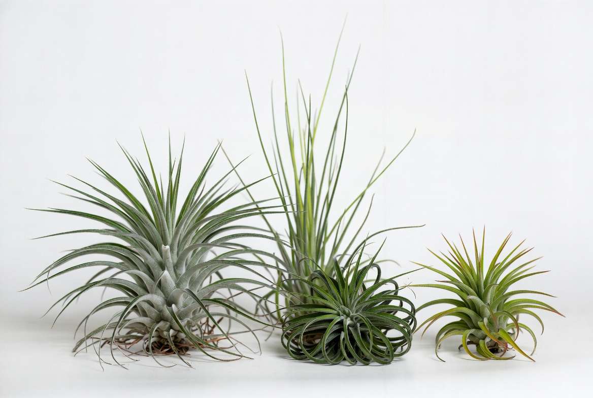 Large Tillandsia air plant varieties including xerographica, juncea, and duratii showing different shapes and sizes