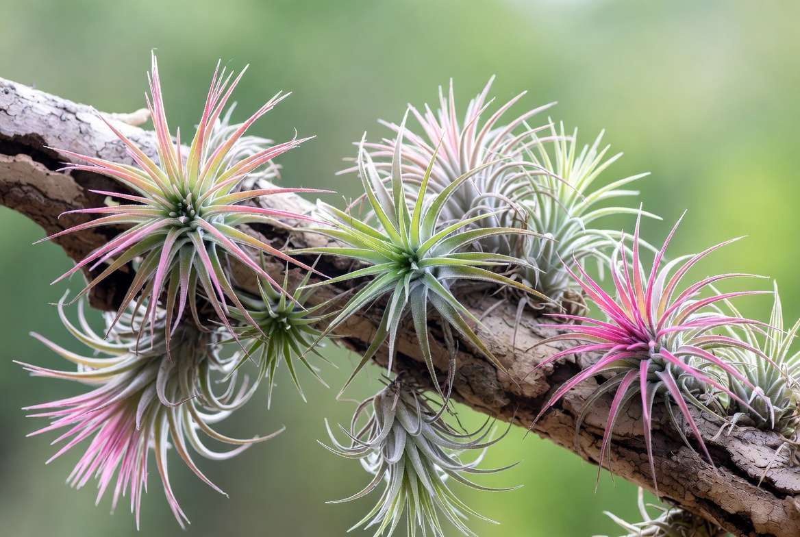 Air plants Tillandsia varieties suitable for terrariums showing different colors and texture