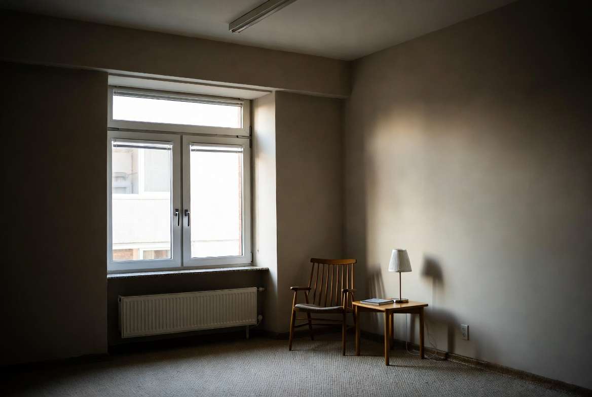 Low light indoor corner in modern apartment showing typical challenging lighting for houseplants