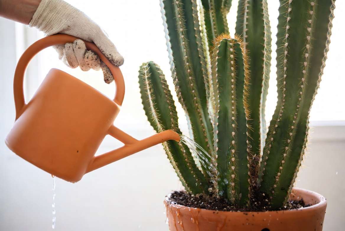 Proper watering technique for Cowboy Cactus Plant using soak and dry method