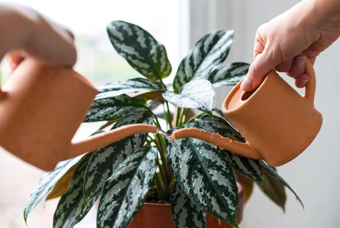 Proper watering technique for Silver Queen plant indoor care