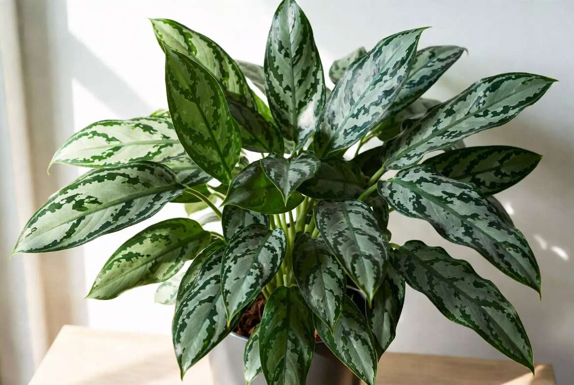 Silver Queen plant showing striking silver-green variegated leaves in indoor setting