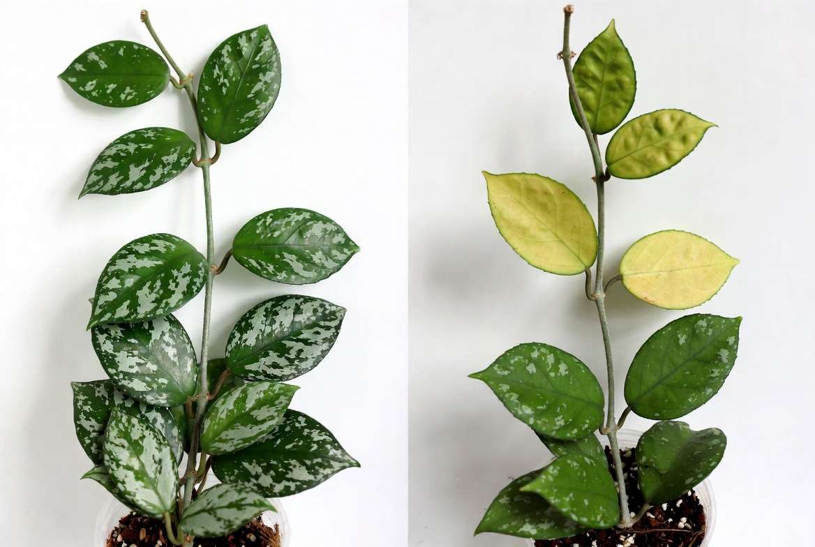 Common Hoya lacunosa problems - healthy vs unhealthy plant comparison