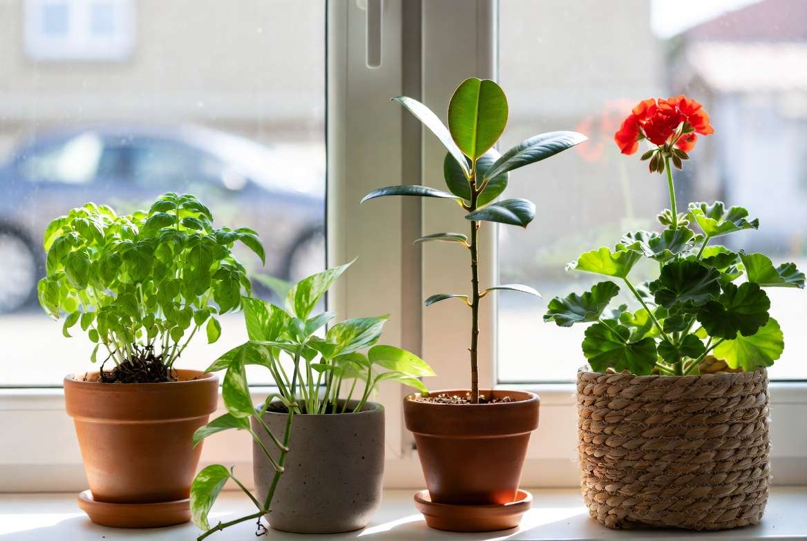 Examples of different pot plants after topping including herbs and houseplant