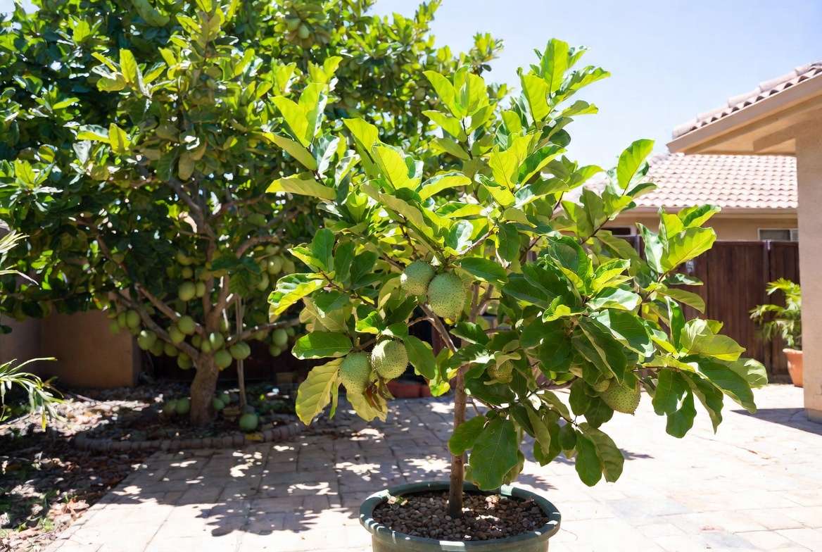 Container and in-ground soursop trees growing successfully