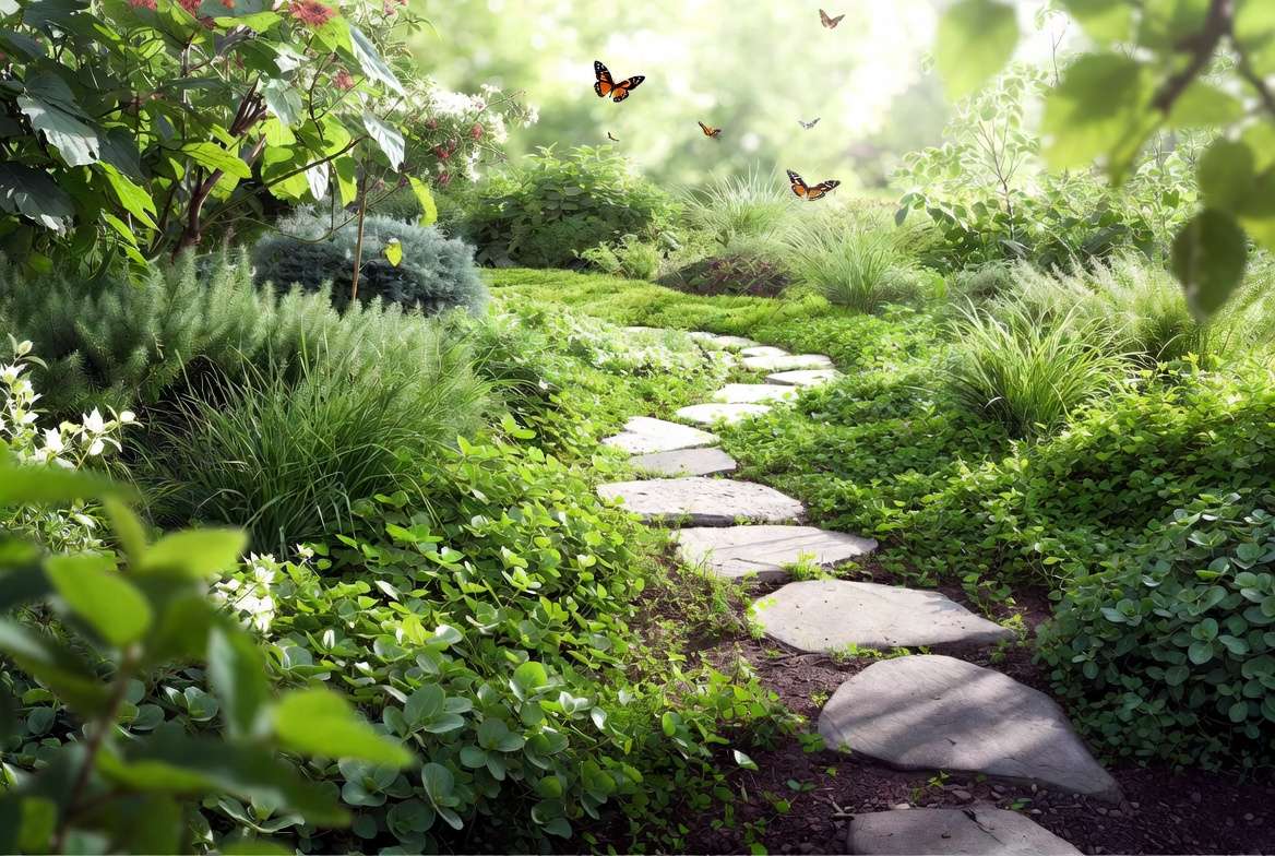 Creative garden integration of plant that looks like weed plant as ground cover