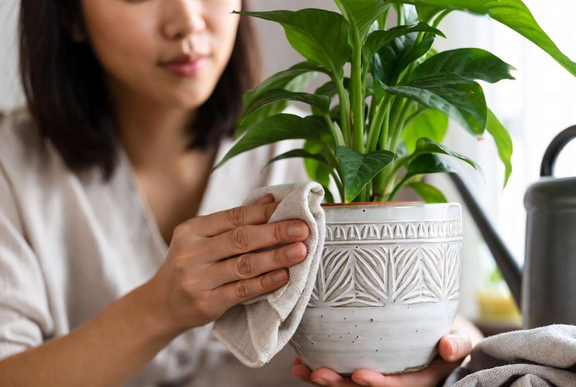 Caring for and maintaining personalized plant pots and healthy houseplant