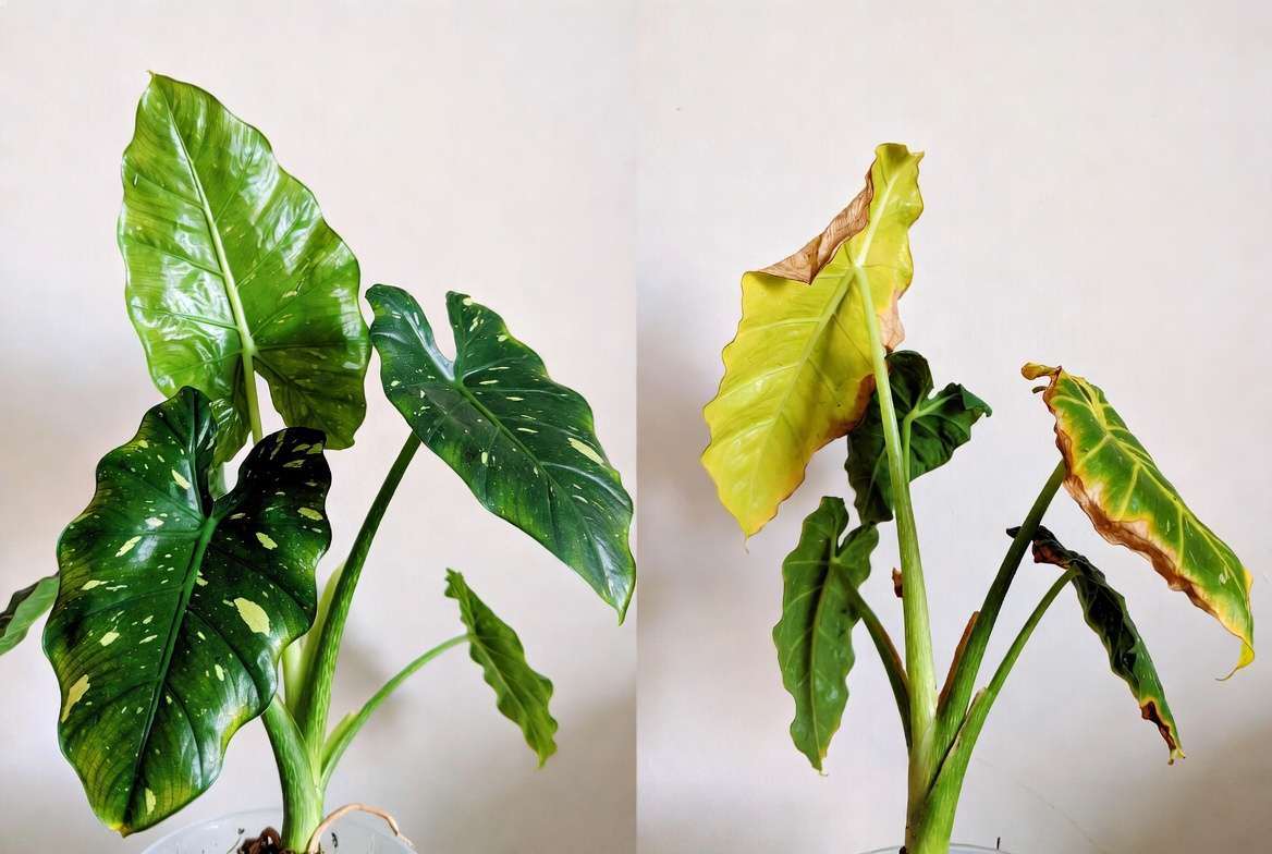 Common problems with Mojito Elephant Ear plant leaves yellowing and browning