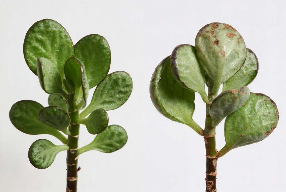 Healthy vs overwatered split rock plant comparison