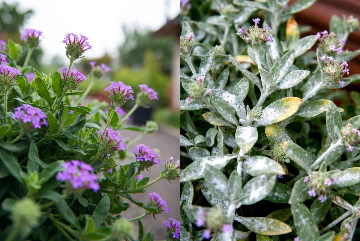 Healthy vs common problems in trailing verbena plants car