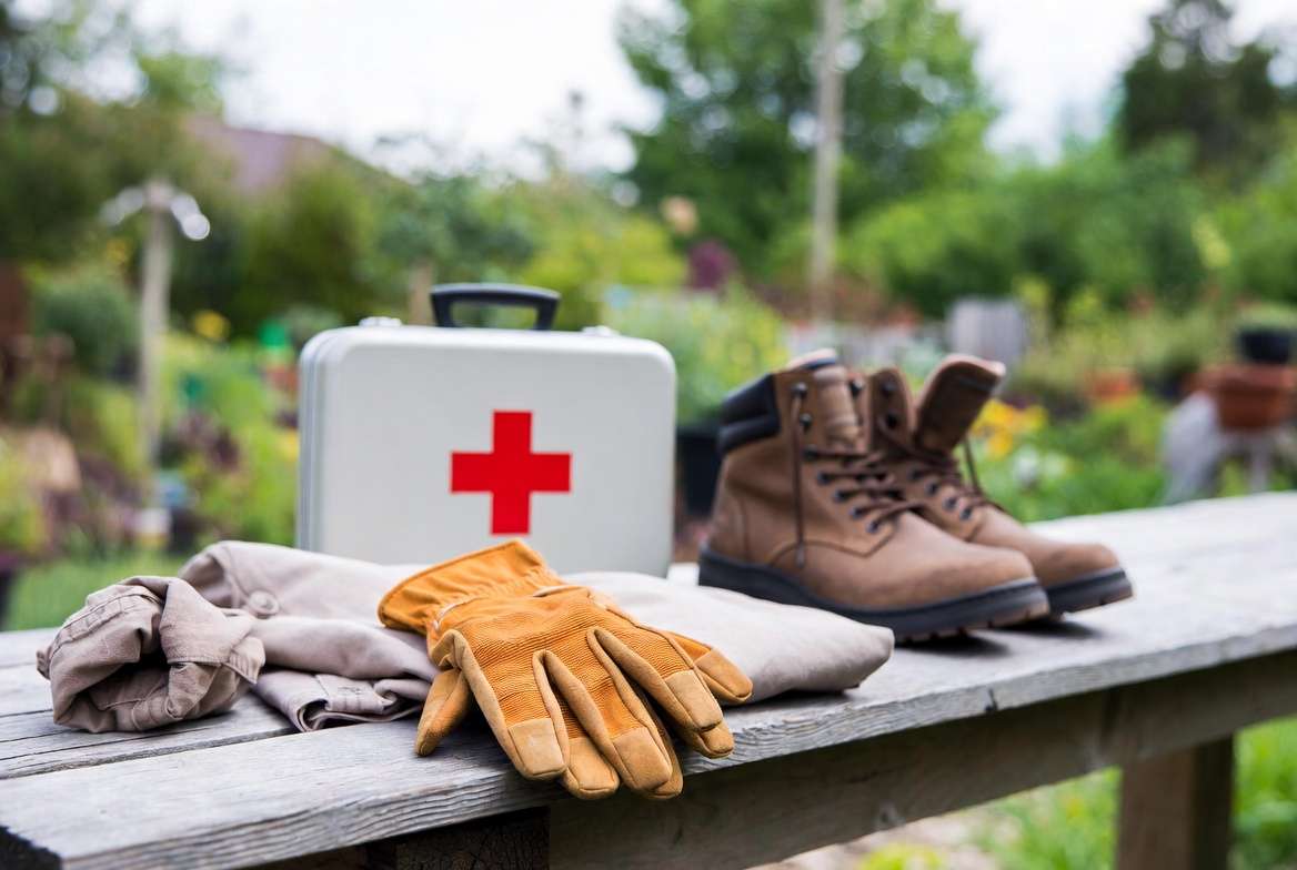 Protective gear and first aid items for handling poisonous plants safely