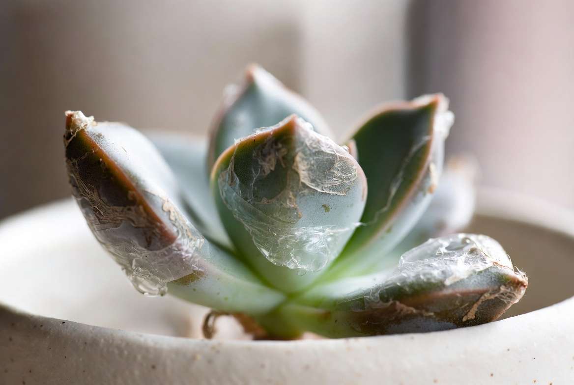 xtreme close-up view of the dried, healed callous tissue on the base of several healthy succulent leaf cuttings.