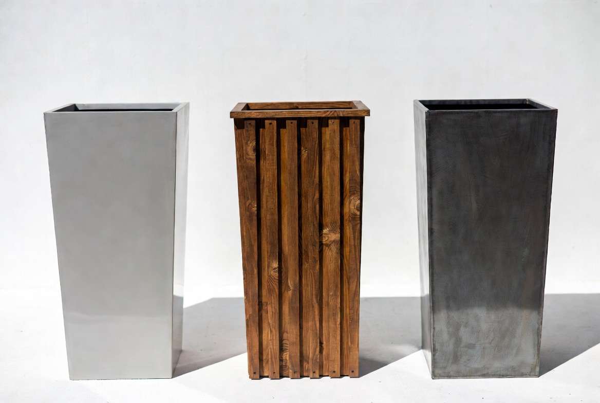 Different material options for tall rectangle planters comparison