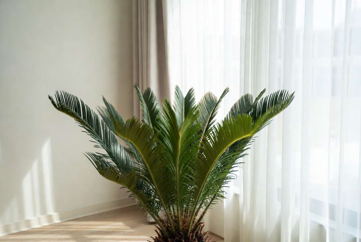 Sago palm plant in bright indirect light near window