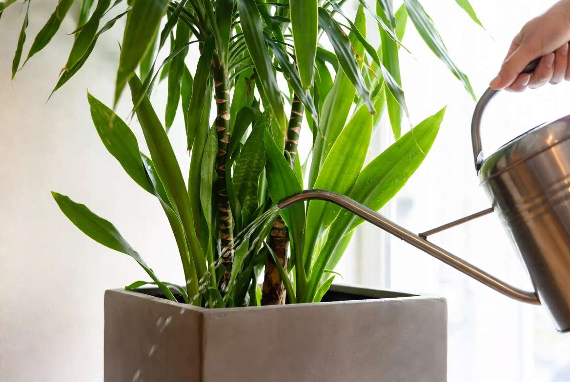 Proper watering technique for plants in tall rectangle planter