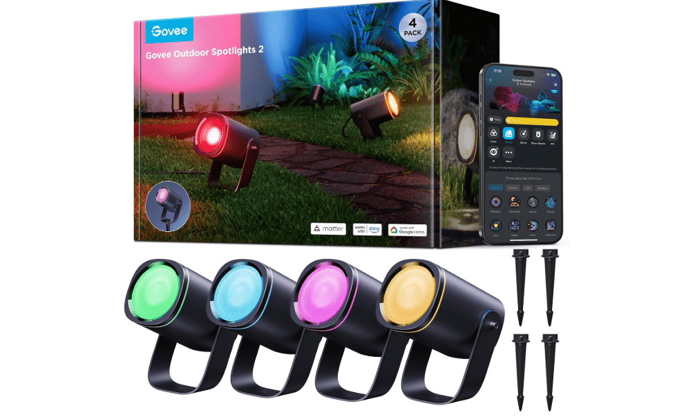 Govee Outdoor Spot Lights 2, IP67 Waterproof Spotlights, RGBWIC, 4 Pack | Landscape Lights Work with Matter, Alexa, and Google Assistant, Color Changing