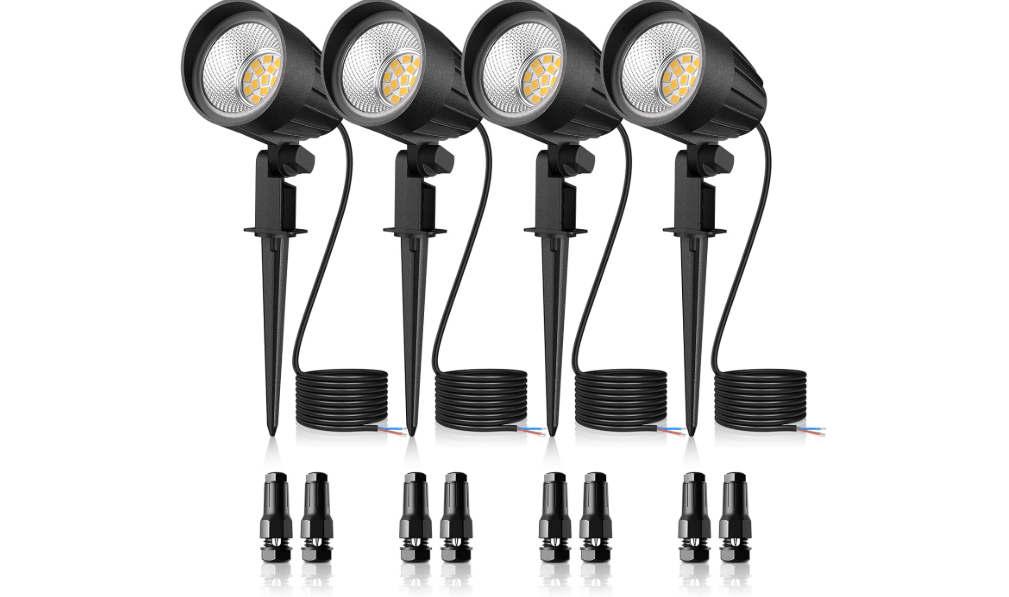 MEIKEE 7W Low Voltage LED Landscape Lights 800LM 12V Outdoor Landscape Lighting 2700K Warm White IP66 Waterproof Garden Pathway Lights with Connectors (4 Pack)