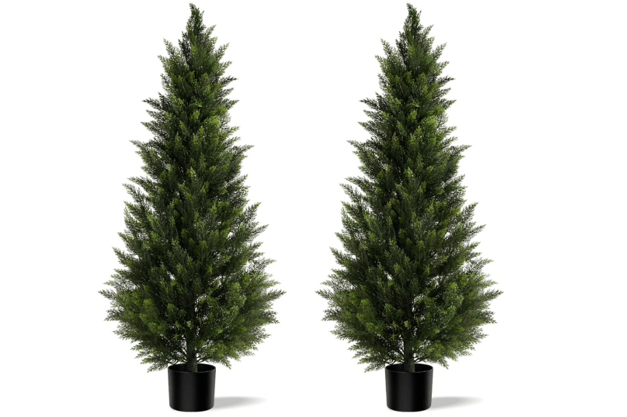Vitalismo Outdoor Artificial Cedar Topiary Tree, Faux Evergreen Shrubs for Front Porch Decor, Lifelike Fake Bushes Plants for Home Living Room Front Door..