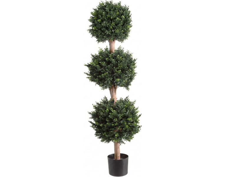 Pure Garden Artificial Tree - 5FT Faux Hedyotis Topiary Ball Plant in Weighted Pot - Fake Plants for Indoor Display or Front Porch Decorations
