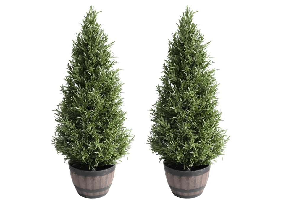 OAZALDA Faux Rosemary Topiary Tree in Pot - Realistic Artificial Bush Sculpture for Porch Decor, Indoor/Outdoo