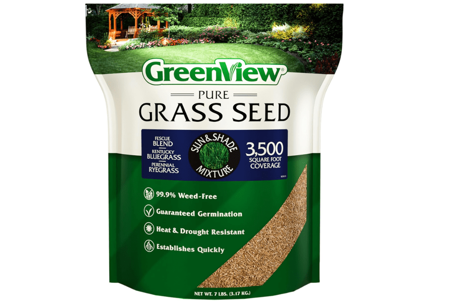 GreenView Pure Grass Seed Sun & Shade Mixture, 7 lb. Bag | Covers up to 3,500 sq. ft. Quick germination with drought and heat resistance. For use