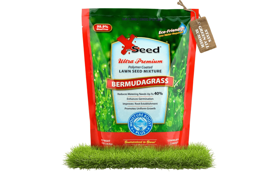 X-Seed Moisture Boost Plus Bermuda Grass Seed for Lawn, Grows Thick in Full Sunlight, Drought & Heat Tolerant, Uses Less Water Than Other Grasses