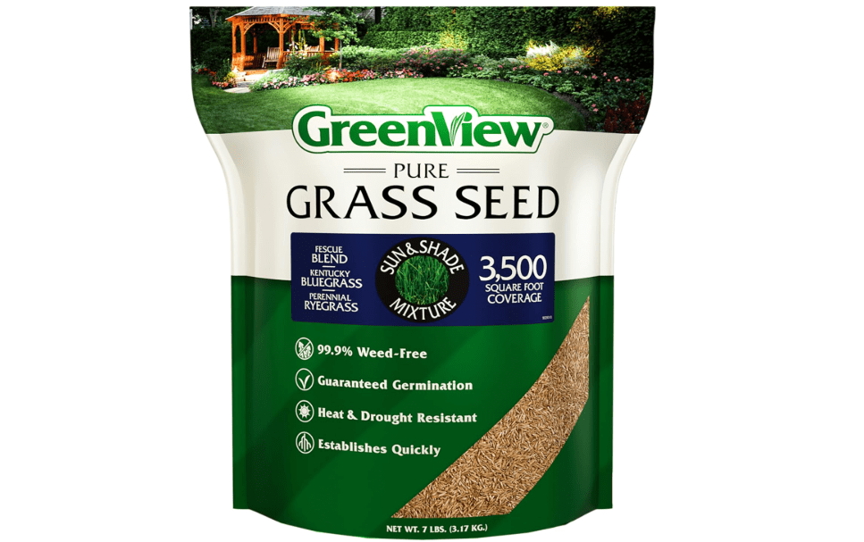 GreenView Pure Grass Seed Sun & Shade Mixture, 7 lb. Bag | Covers up to 3,500 sq. ft. Quick germination with drought and heat resistance. For use