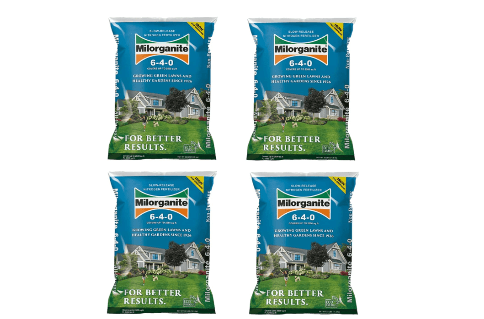Milorganite All-Purpose Eco-Friendly Slow-Release Nitrogen 6-4-0 Fertilizer, 32 Pound Bag (Pack of 4) - for Lawns, Flowers,