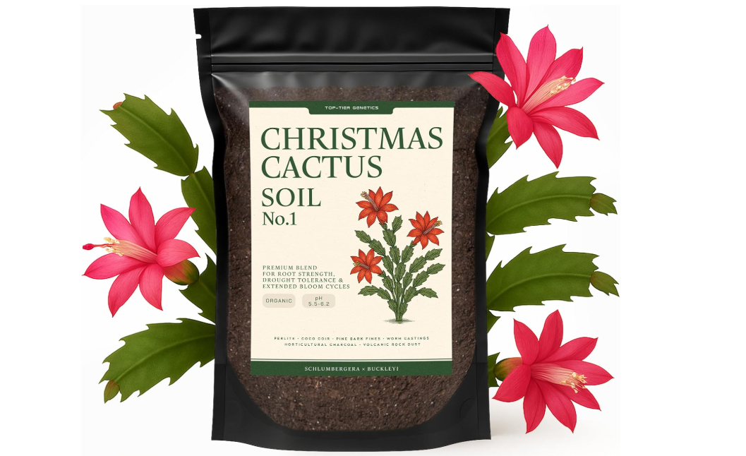 Premium Christmas Cactus Soil – Organic, Nutrient-Rich, Optimal-Draining Potting Mix for Schlumbergera – Promotes Healthy Roots, Balanced Moisture