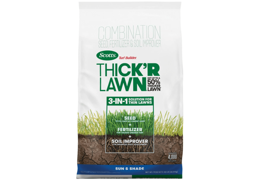 
Scotts Turf Builder Thick'R Lawn Sun & Shade, 40 lbs. | Combination Grass Seed, Lawn Fertilizer and Soil Improver, Thickens Thin Grass, Covers
