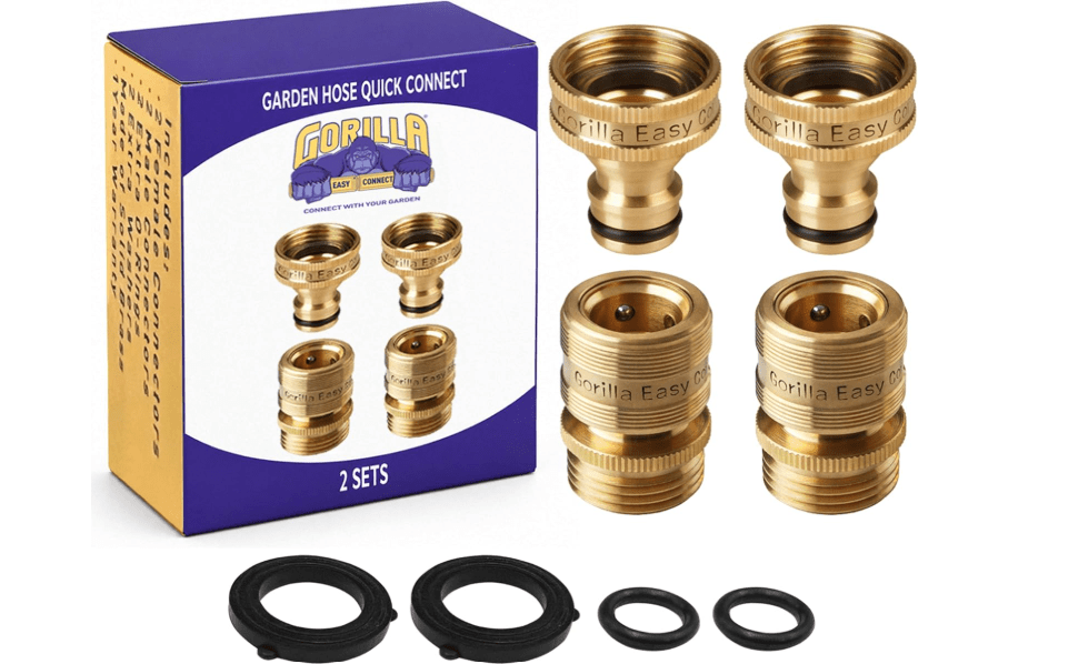 
Gorilla Easy Connect Garden Hose Quick Connect Fittings ¾ Inch GHT Solid Brass Leak Proof to 200 PSI Heavy Duty