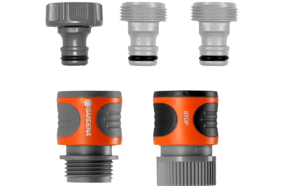 
GARDENA (18270-81) 5-Piece Quick Connect Hose Fittings: Garden Hose Quick Connect Kit for 5/8 Inch or 1/2 Inch Hose - Quickly Connect Garden Hoses