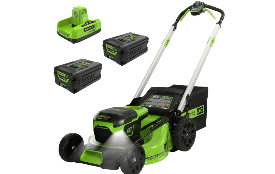 Greenworks 60V 21" Brushless (Self-Propelled) Cordless Lawn Mower, 2 x 4.0Ah Batteries (3/4 Acre, Rapid Charger, 4-in-1, LED Lights