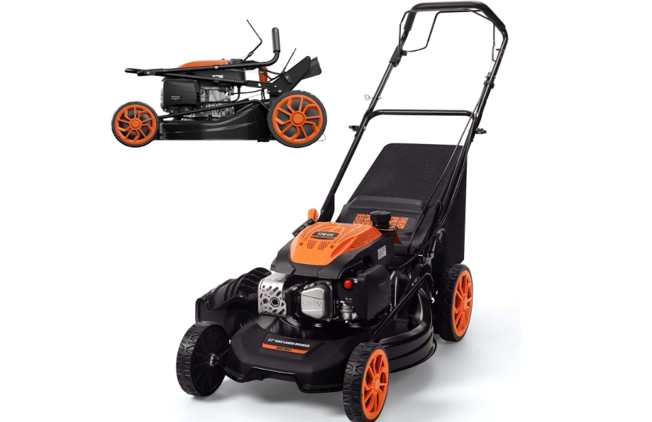 Ezasin 21" Self-Propelled Gas Lawn Mower, 170cc 4-Cycle Engine, 7-Position Cutting Height Adjustment, 3-in-1 Mulching, Bagging & Side Discharge