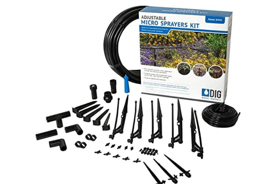 DIG SM50 Adjustable Micro Sprayer 46 Piece Kit for Gardens - Versatile and Efficient Watering up to 500 sq. ft