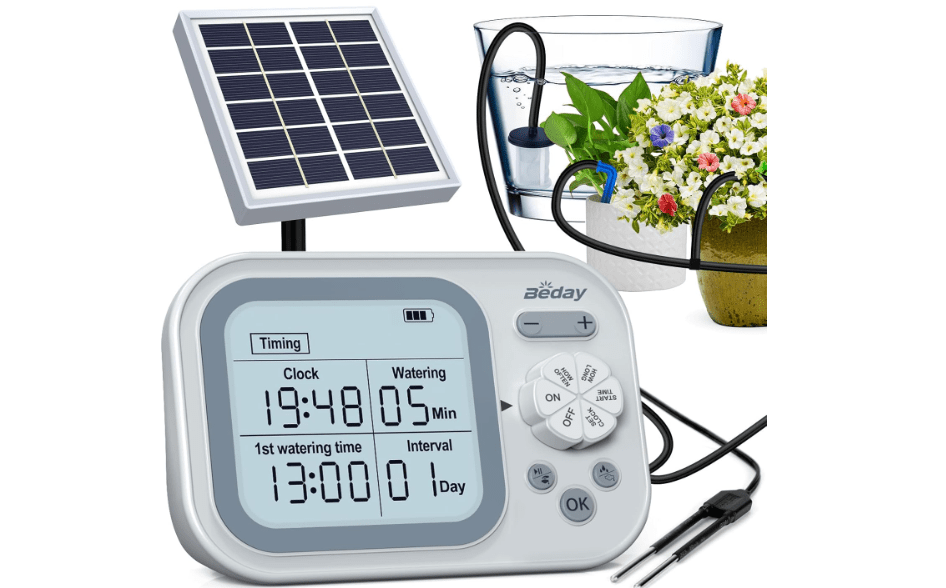 Solar Drip Irrigation System, 490 Timer Modes, 50FT Automatic Plant Watering Kit for 15 Potted Plants, IP67 Waterproof Auto Solar Irrigation Indoor