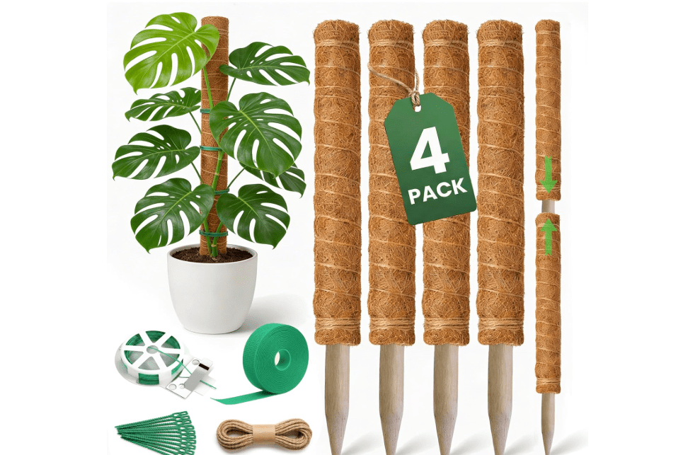 4 Pack 16" Moss Pole Monstera Plant Support - Stackable up to 48" - Plant Stakes for Indoor Climbing Plants Potted - Tall Coco Coir Pole Sticks