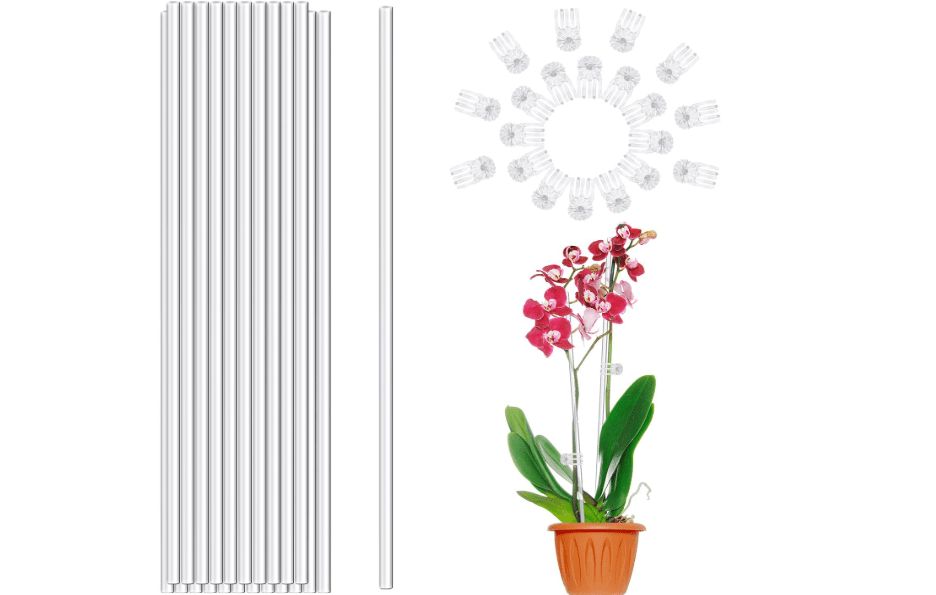 18IN Plant Stakes, Plant Sticks 20PCS Acrylic Clear Plant Support Stakes | Garden Single Stem with 20PCS Clips, Orchid Stakes for Indoor and Outdoor Plants