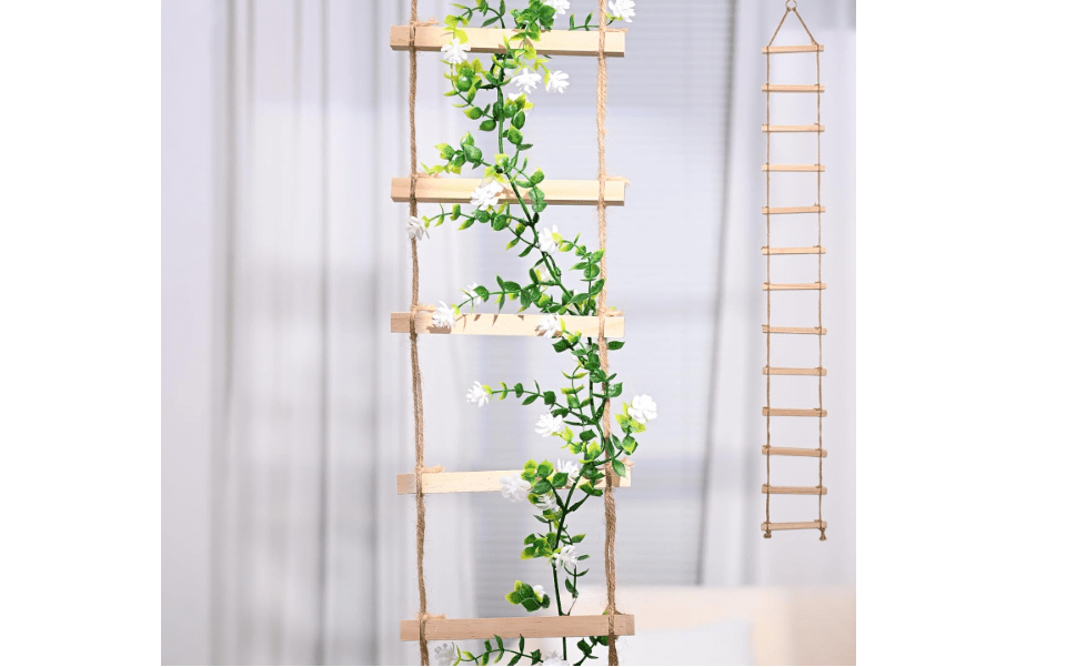 Climbing Plant Ladder Indoor Plants Hanging Wooden Trellis Vine Support | Chain Trellis for Potted Plants Easy to Install Natural Wood Wall Holders