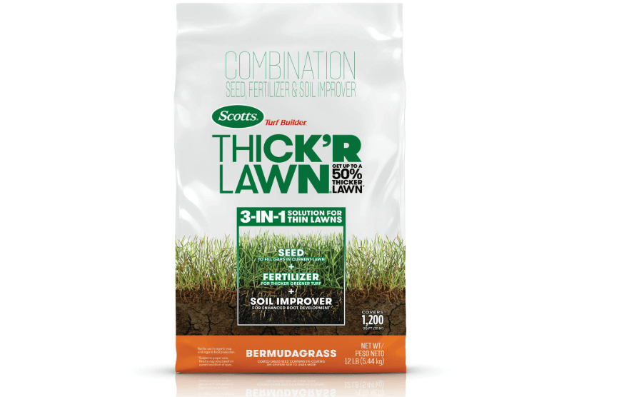 
Scotts Turf Builder Thick'R Lawn Bermudagrass - Covers 1,200 sq. ft., Combination Seed, Fertilizer and Soil Improver, Fill and Repair Gaps in Thin Lawns