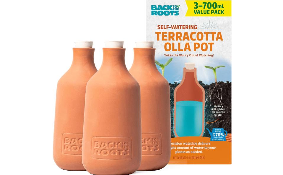 Back to the Roots Self-Watering Terracotta Olla Pot (Pack of 3), 700mL Provides 1 Week of Precision Watering