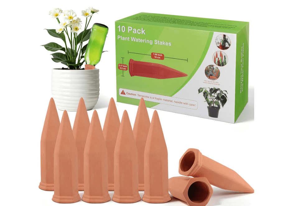 
Tcamp 10 Pack Terracotta Watering Spikes, Plant Watering Devices | Wine Bottle Automatic Plant Self Watering Spikes for Vacations, Self-Watering