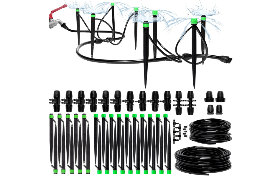 
CARPATHEN Drip Irrigation System Kit for Garden Watering, Sprinkler, 100 ft | For Garden, Yard, Raised Beds, Plants, Lawn, with Barbed 5/16 Mainline