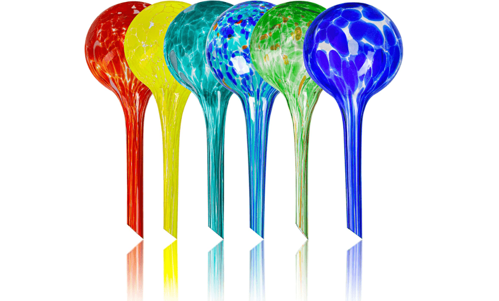 
Plant Watering Globes Set of 6 - Small Glass Self Watering Globes for Indoor & Outdoor Plants - Multicolor Passive Watering Devices for Short Term Soil