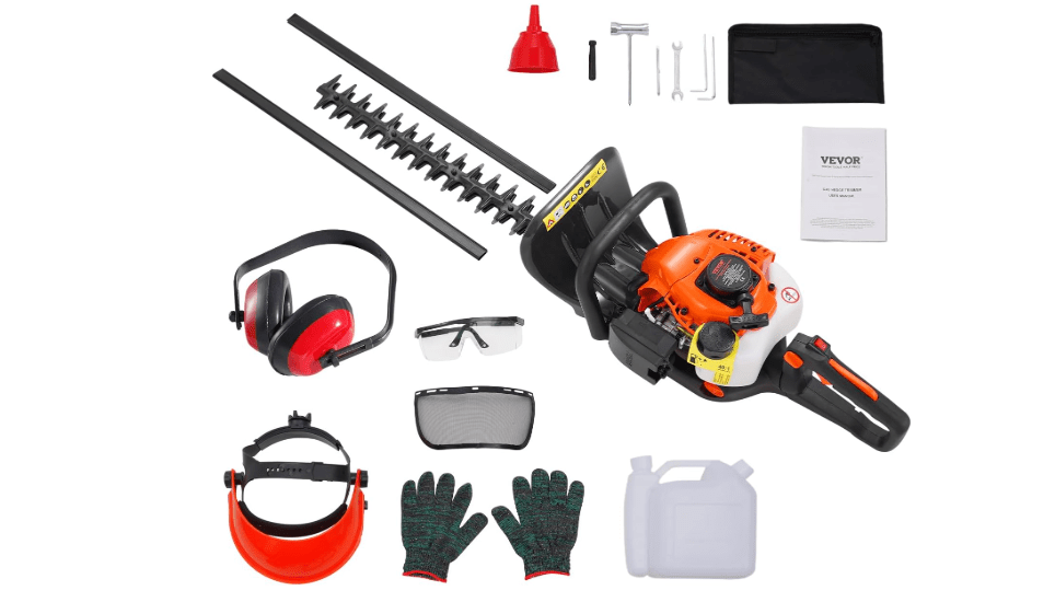
VEVOR Gas Hedge Trimmer 2 Cycle, 23.2-Inch 26cc Dual Sided Blade, Handheld, Lightweight, EPA, CE, EMC Certified, Ideal for Trimming Shrubs and Bushes,