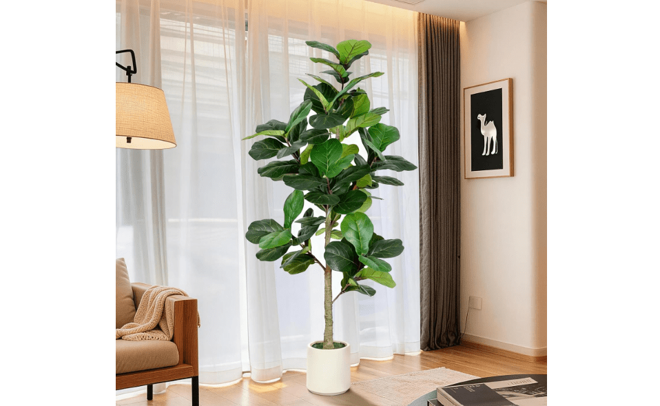 
VIVATREES 6FT Fiddle Leaf Fig Artificial Tree with White Planter Pot,Faux Floor Plant, Indoor and Outdoor Fake Plants